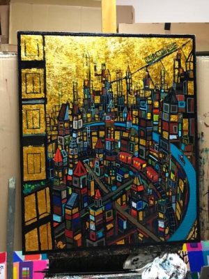 描きかけの絵/ゴールドタウン  72x60cm  油彩xキャンバス　2017