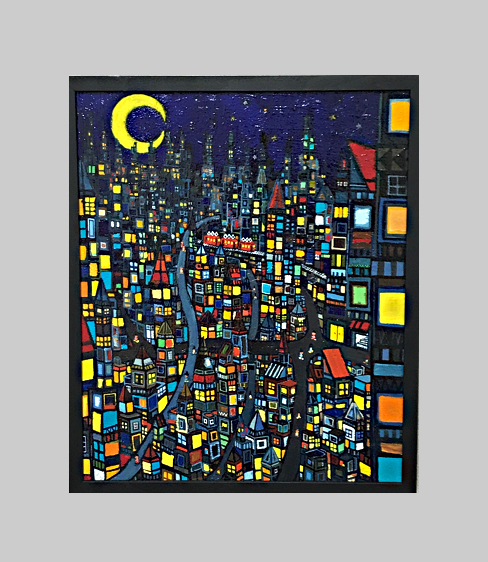 SOLD | 夜のまち | 油彩 x キャンバスボード | 45 x 38 cm | 2019 |  GALERIE OTANI #contemporaryart