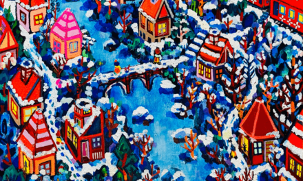 雪のまち | 油彩 x 木製パネル | 38 x 45cm | 2021 #絵画