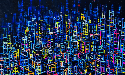 NEW | neon city | 油彩 x 木製パネル | 38 x 45cm | 2021 #美術