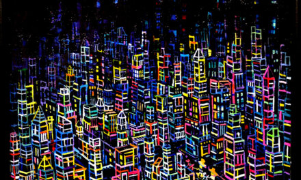 ON SALE | neon city | 38 x 45 cm | 2021 | 油彩 x 木製パネル | TAGBOAT ＃現代アート