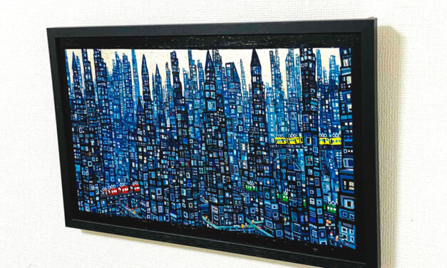 SOLD | 青のまち | 油彩 x 木製パネル   | 33 x 53cm | 2023 #tagboat