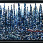 ON SALE | 青のまち | 油彩 x 木製パネル | 38 x 45cm | 2025 #現代アート #tagboat