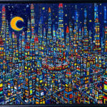 SOLD | 夜のまち | 油彩 x 木製パネル | 41 x 53cm #tagboat