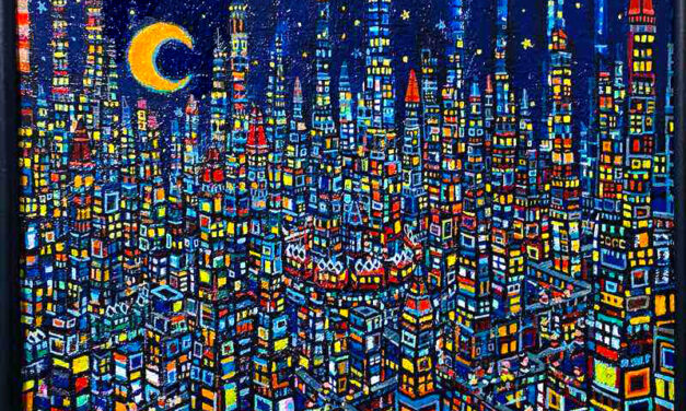 SOLD | 夜のまち | 油彩 x 木製パネル | 41 x 53cm #tagboat